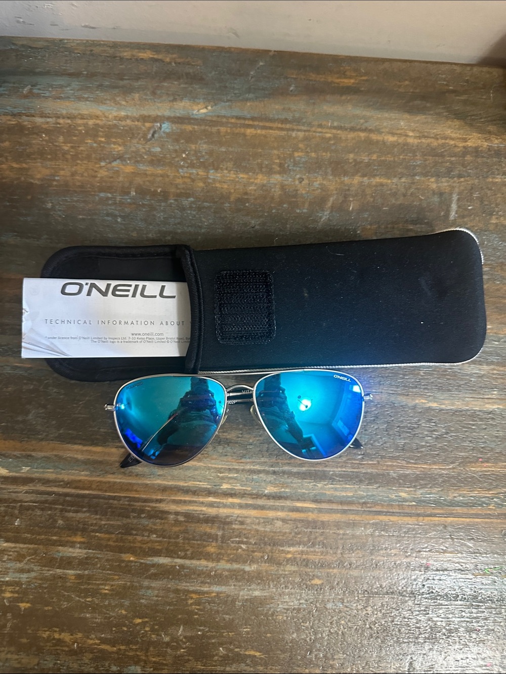 O'Neill Silver Frame Sunglasses with Blue Mirrored Lenses